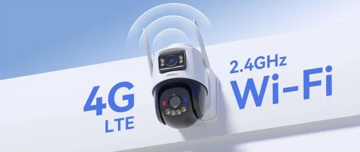 Biała kamera bezpieczeństwa z 4G LTE i Wi-Fi 2,4 GHz.
