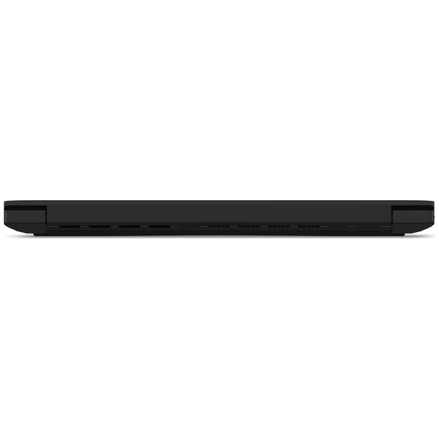 Zwarte laptop van de zijkant gezien, met zichtbare poorten.