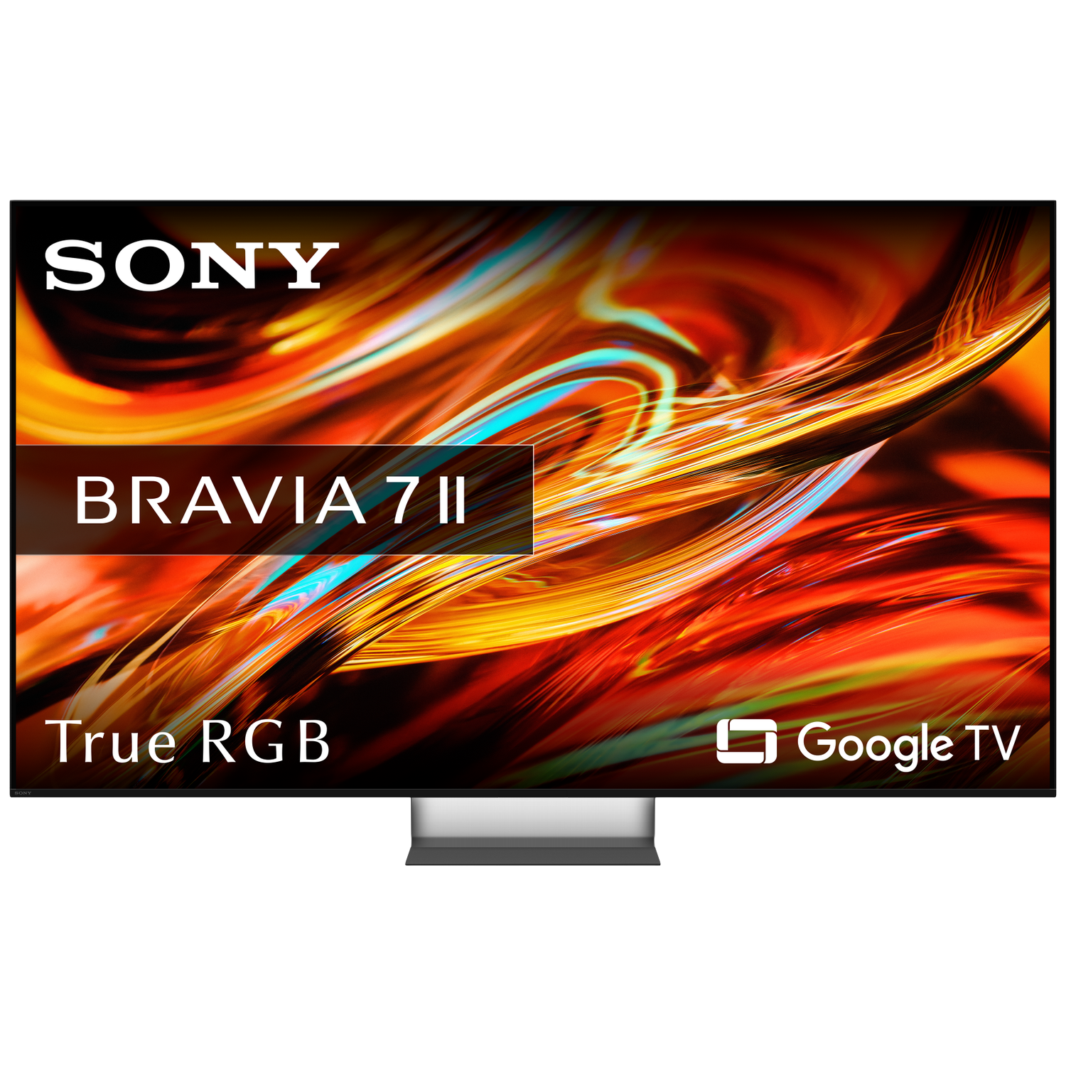 Sony Bravia 7 II TV with abstract fiery colors on screen, Google TV logo.