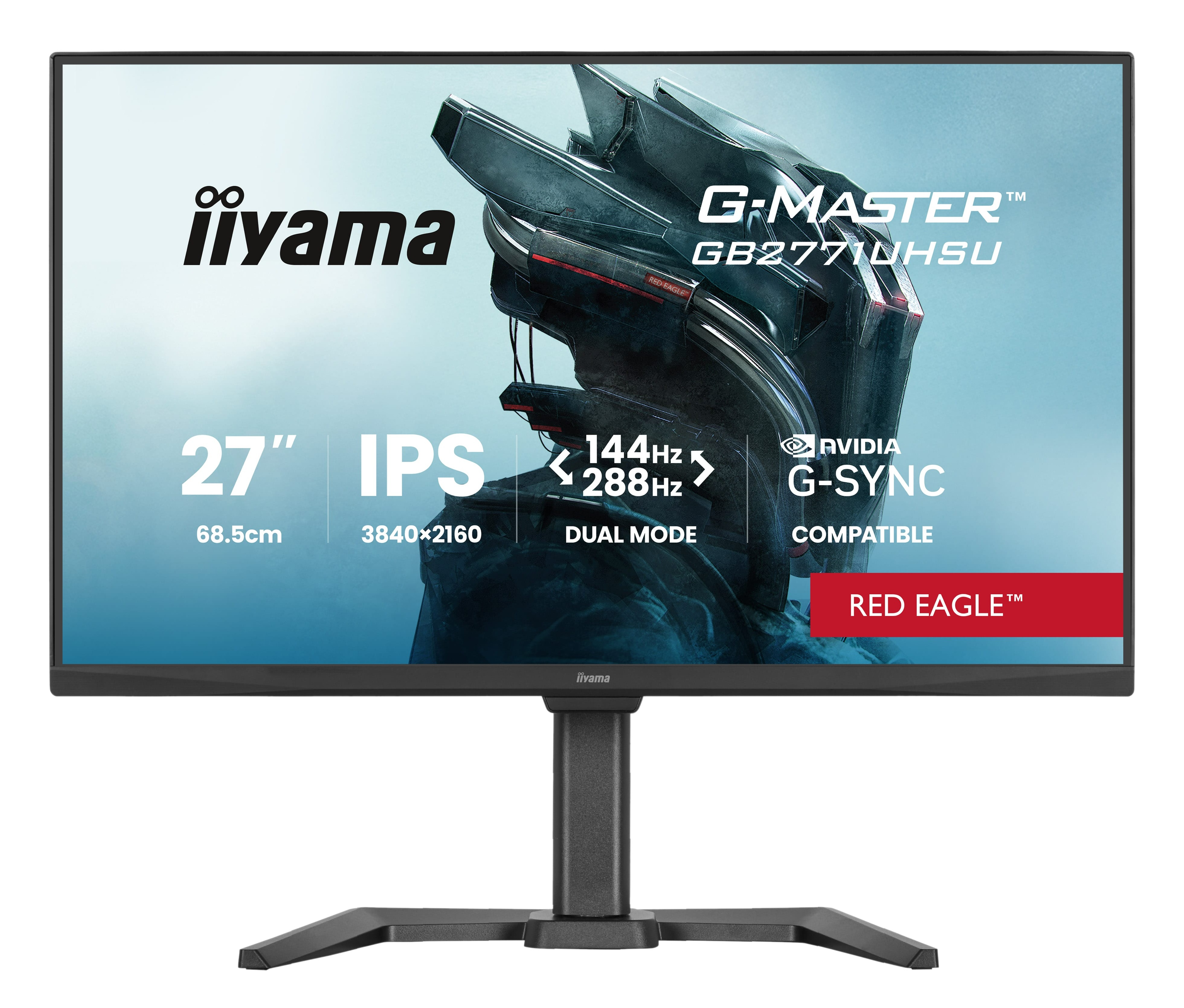 27-calowy monitor gamingowy IPS Iiyama z logo G-Master i specyfikacją.