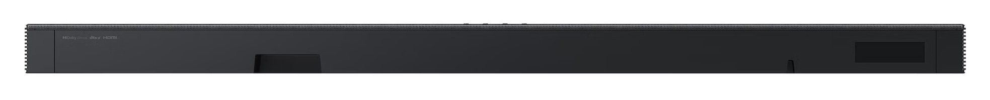Czarny soundbar z napisem Dolby Atmos i DTS:X.
