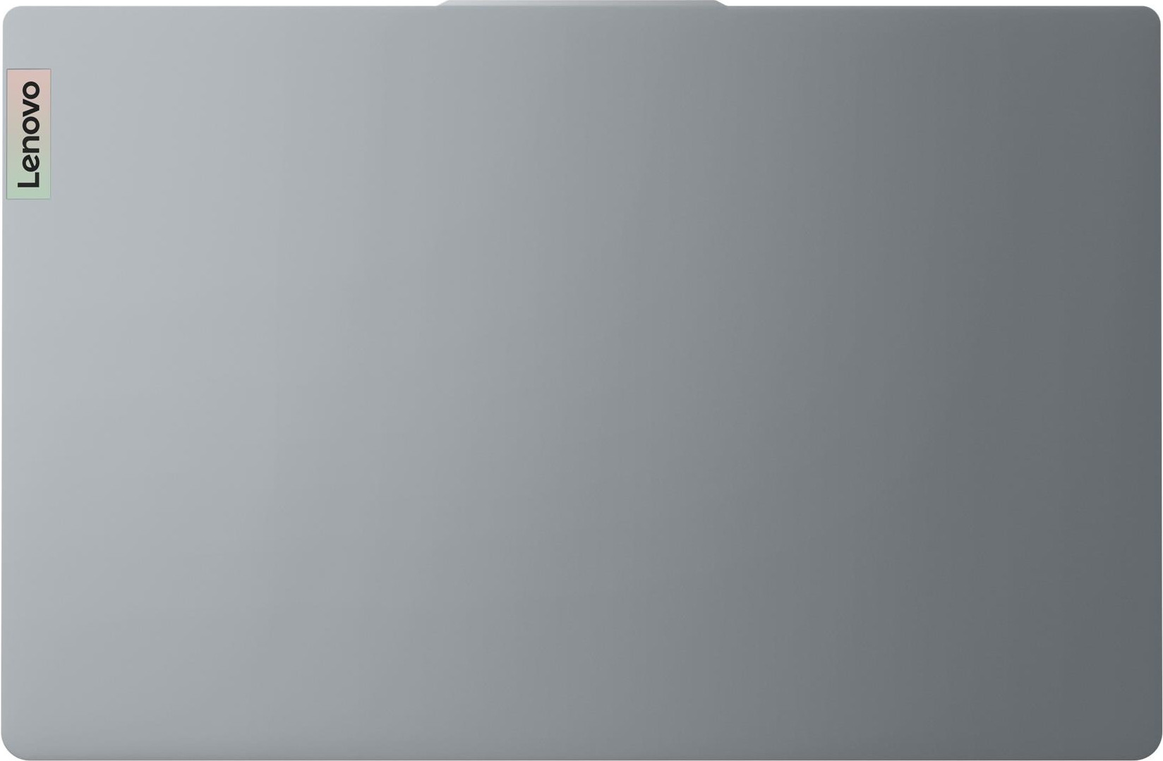 Grauer Laptop mit Lenovo-Logo links oben.