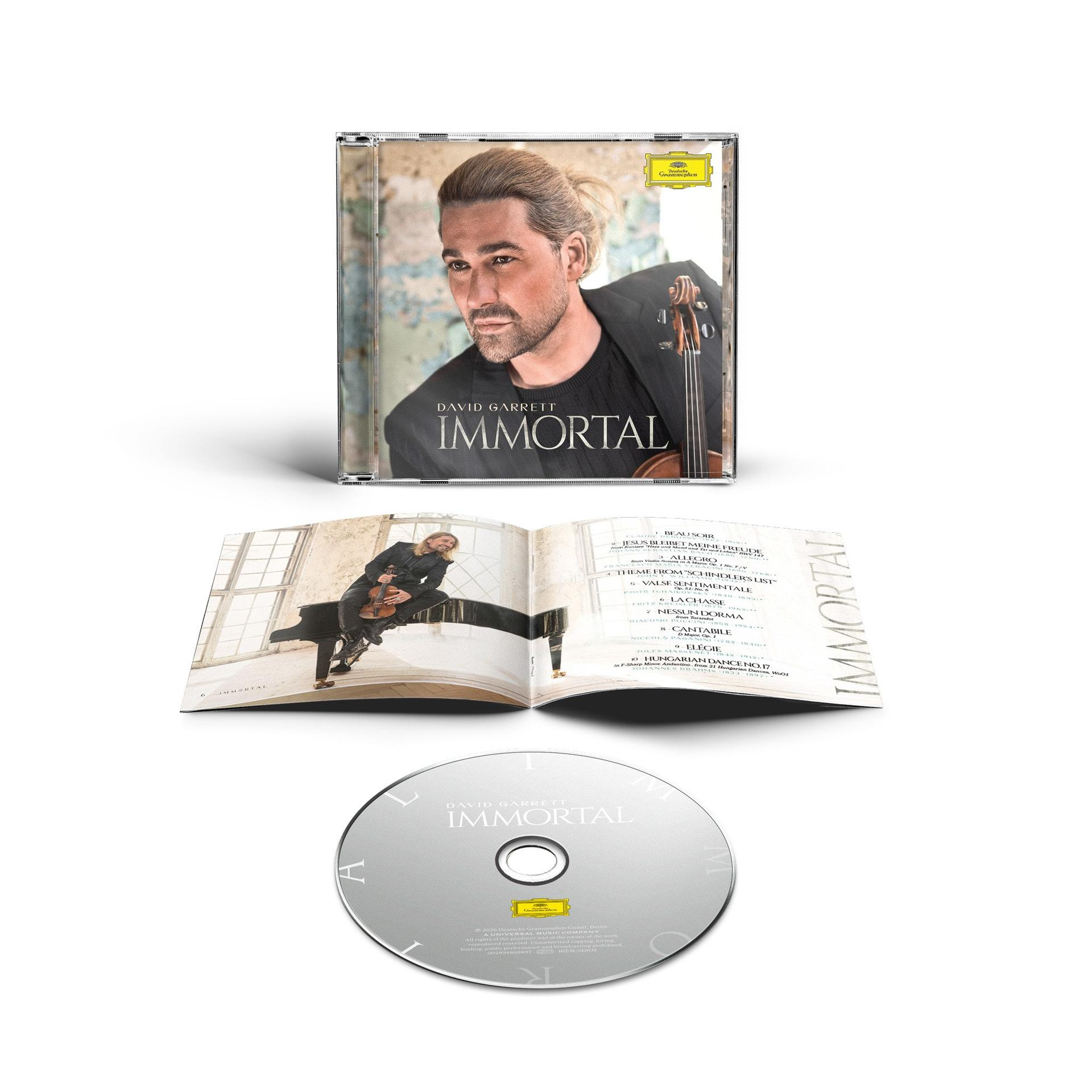 CD-Cover und Innenteil mit David Garrett; CD und Booklet zeigen Noten.