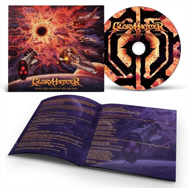 Weltraum-Albumcover mit Raumschiffen und Planeten, plus CD und Booklet.