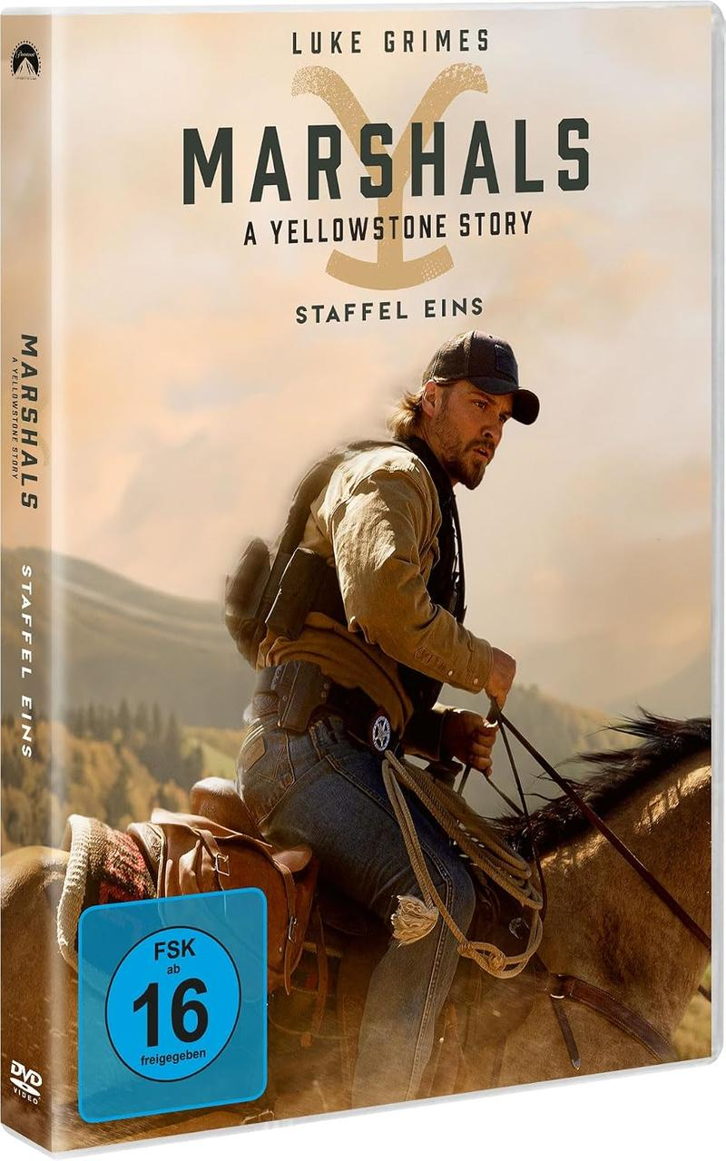 Ein Mann reitet auf einem Pferd in einer bergigen Landschaft. Titel: Marshals.