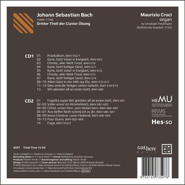CD-Cover mit Notenliste, Komponist Bach, Organist Croci.