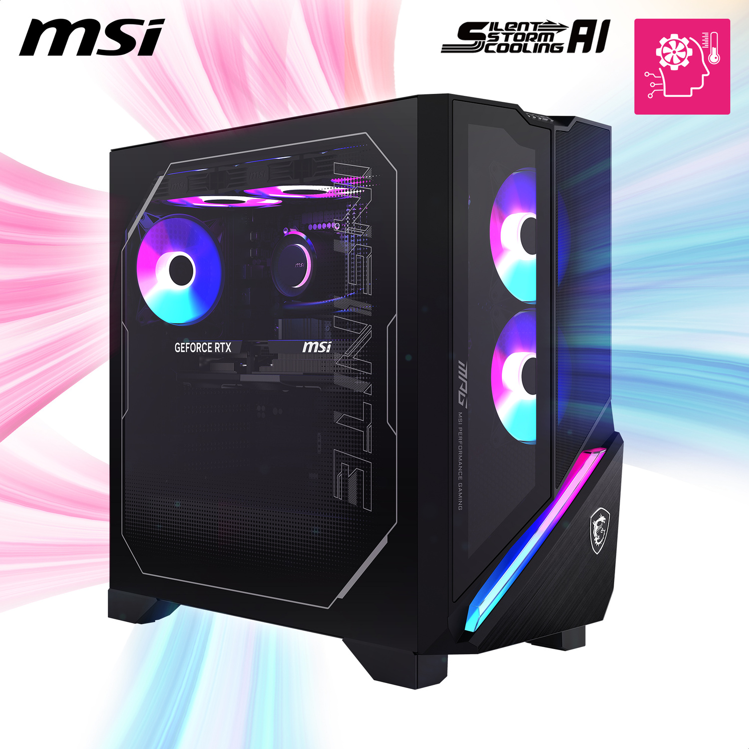 PC gaming MSI con ventole RGB e scheda grafica visibili.