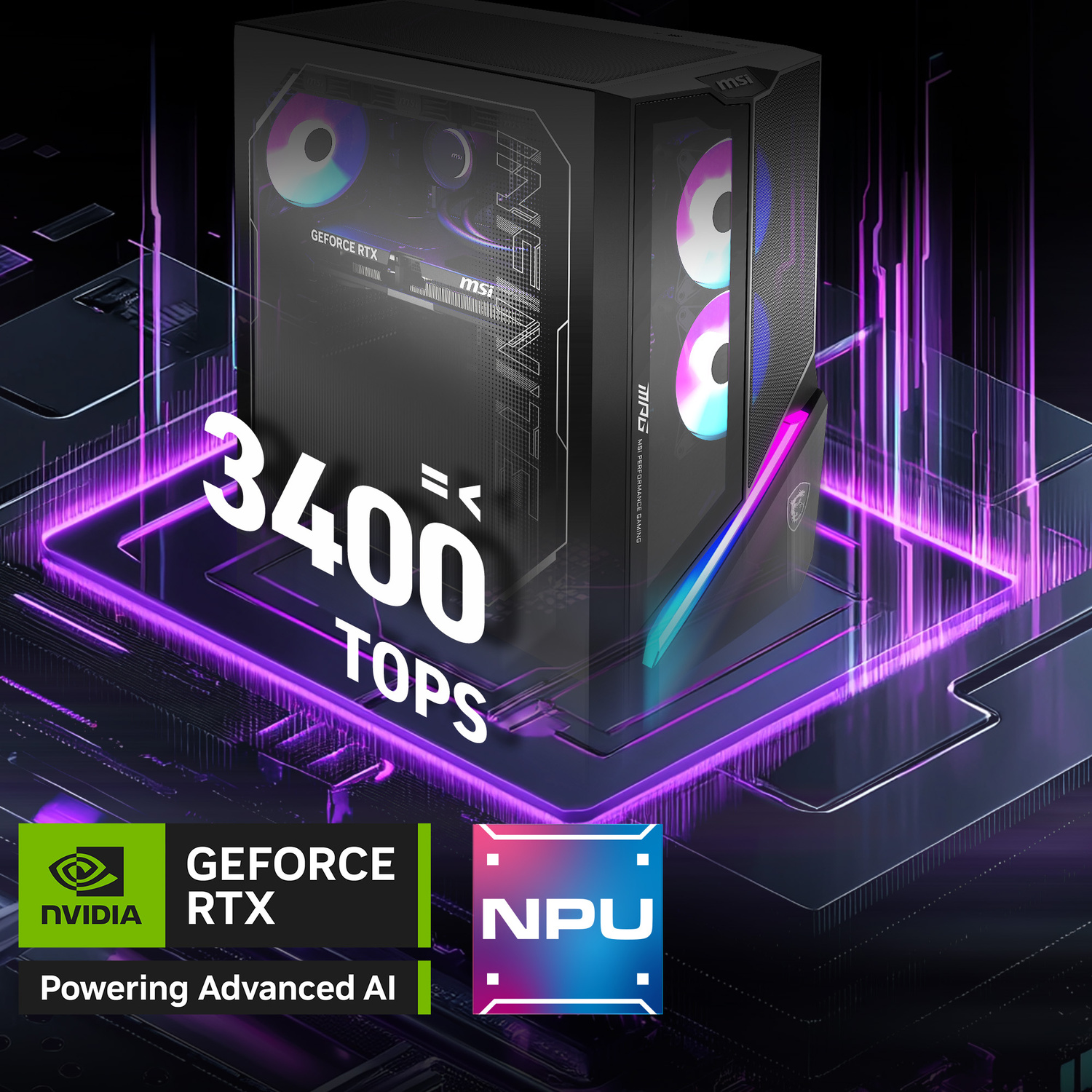 PC Gaming MSI con 3400 TOPS, GeForce RTX, NPU, NVIDIA.