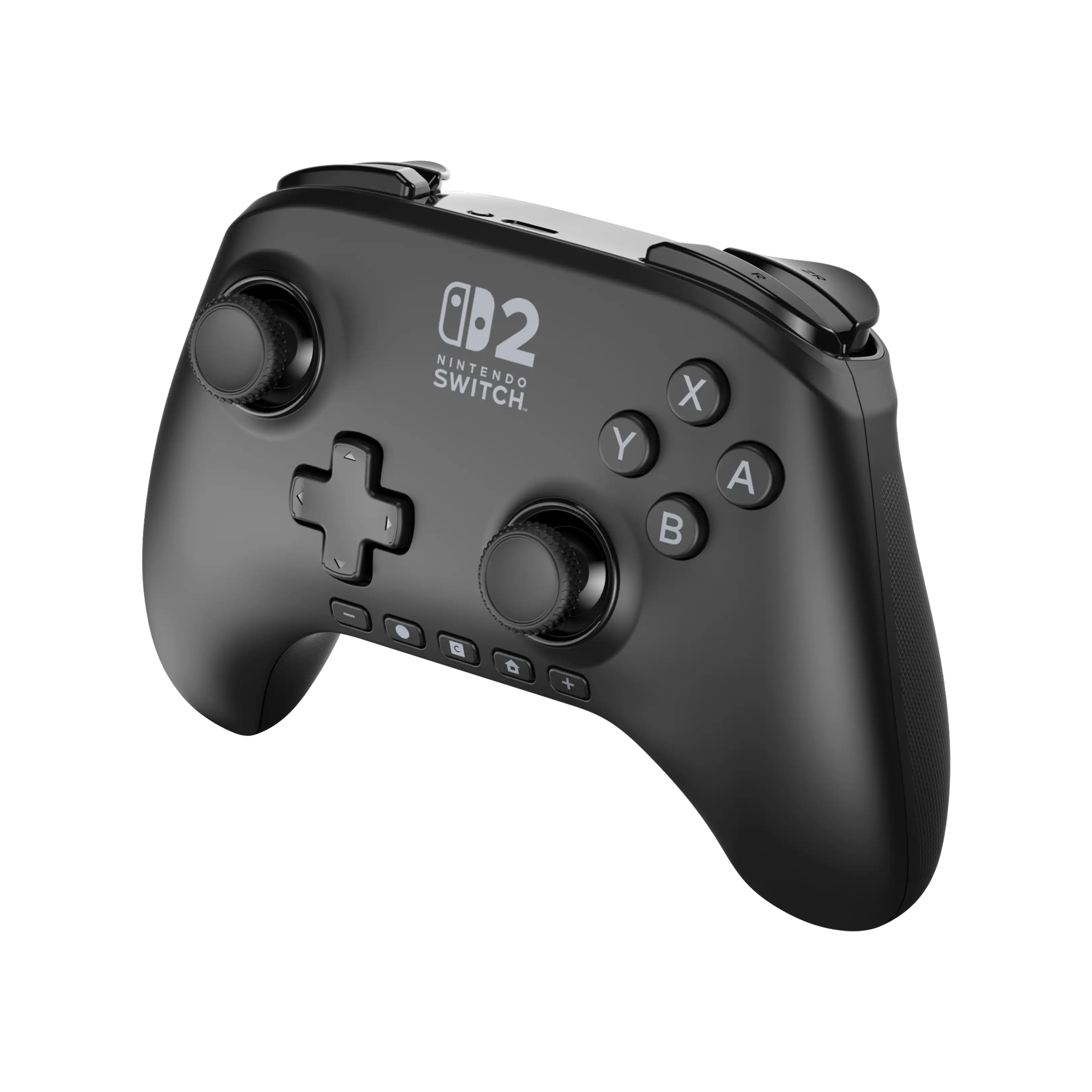 Czarny kontroler Nintendo Switch Pro z oznaczeniem 2 Nintendo Switch.