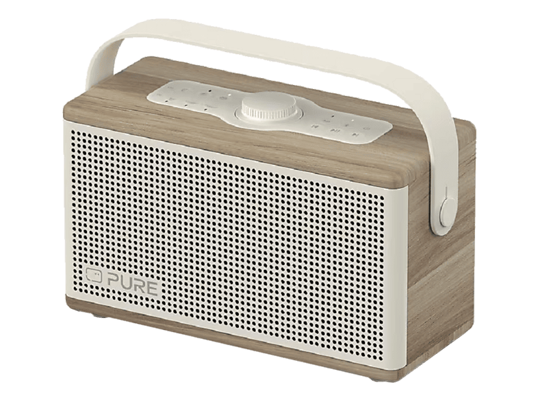 PURE Classic Aura Bluetooth-Lautsprecher mit Hintergrundlicht, Baumwollweiss/Eiche