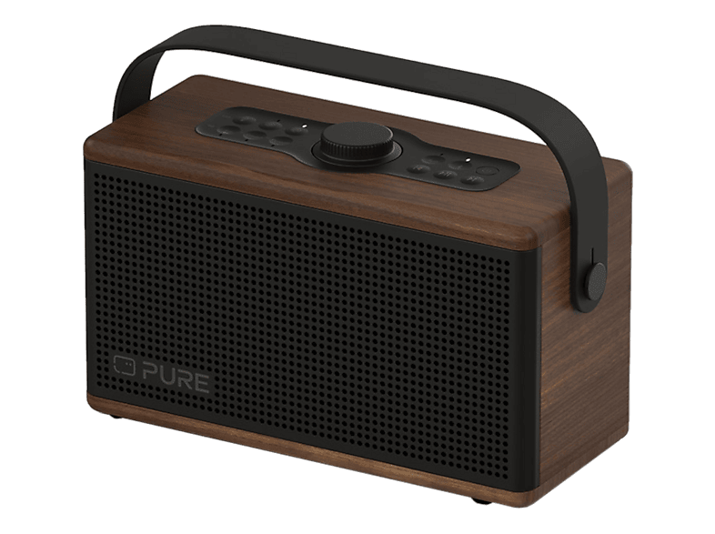 PURE Classic Aura Bluetooth-Lautsprecher mit Hintergrundlicht, Kaffeebraun/Walnuss