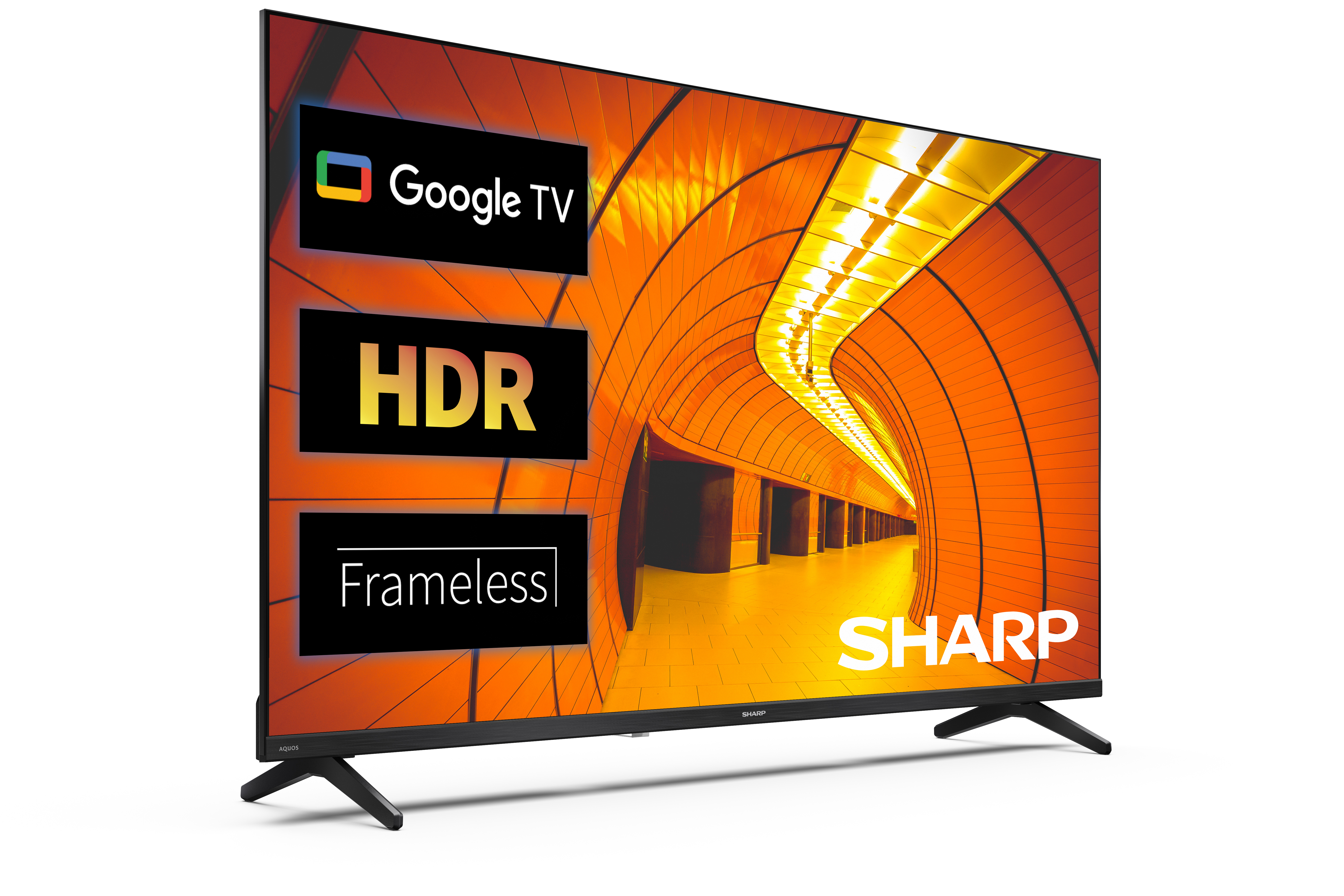Telewizor Sharp z Google TV, HDR i bezramkową konstrukcją.