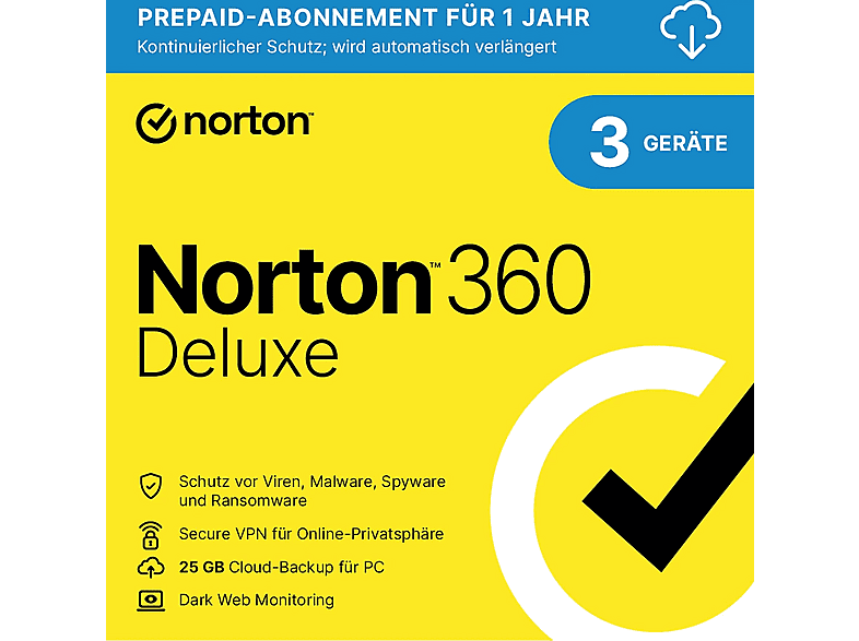 Norton 360 Deluxe für 3 Geräte & 1 Jahr - (PC, iOS, MAC, Android) [Download Code]; Electronic Software Download