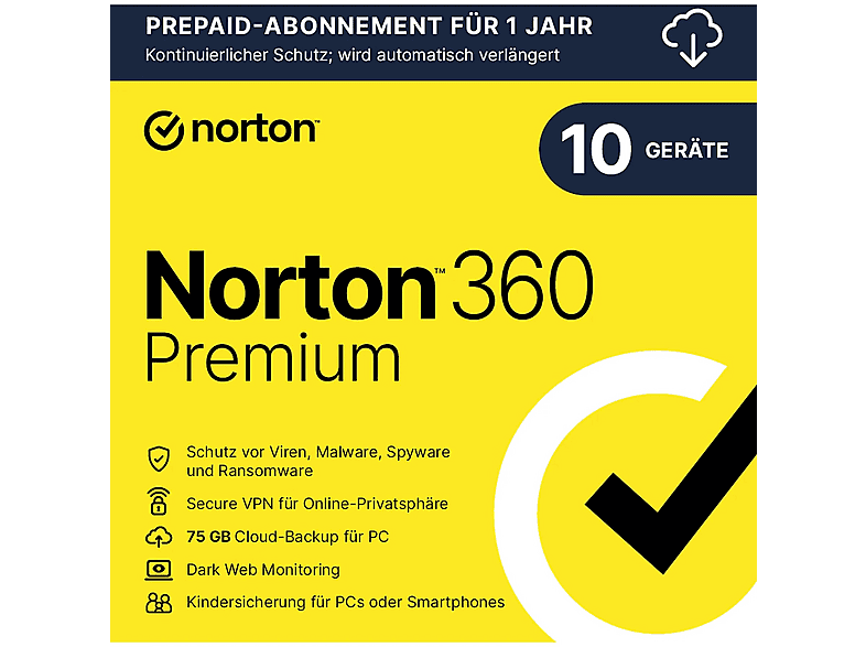 Norton 360 Premium für 10 Geräte & 1 Jahr - (PC, iOS, MAC, Android) [Download Code]; Electronic Software Download
