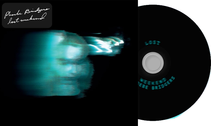 Cover und CD von Phoebe Bridgers' "Lost Weekend" mit verzerrtem Gesichtsmotiv.