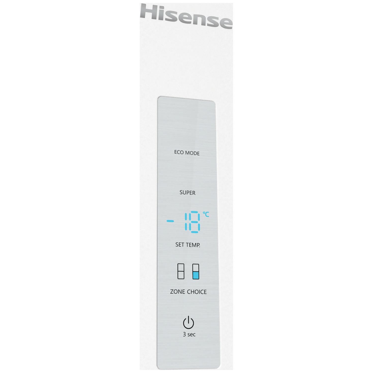 Hisense control panel with Eco Mode, Super setting, -18°C, and Zone Choice.