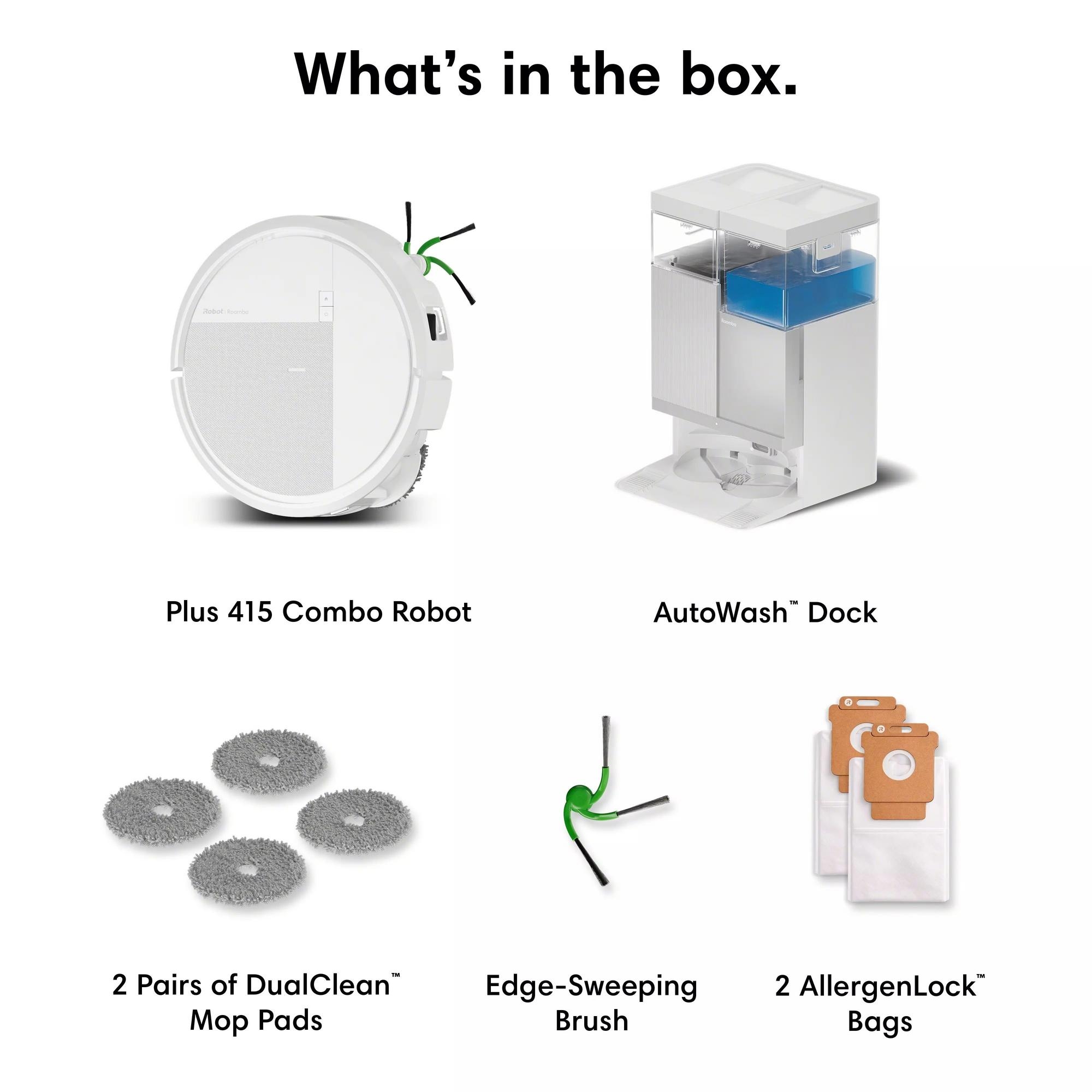 Contenu de la boîte : Robot, station, tampons de serpillère, brosse et sacs.