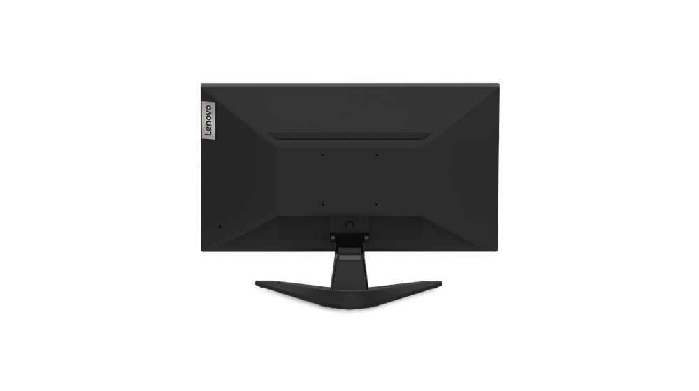 Tył czarnego monitora Lenovo ze stojakiem.