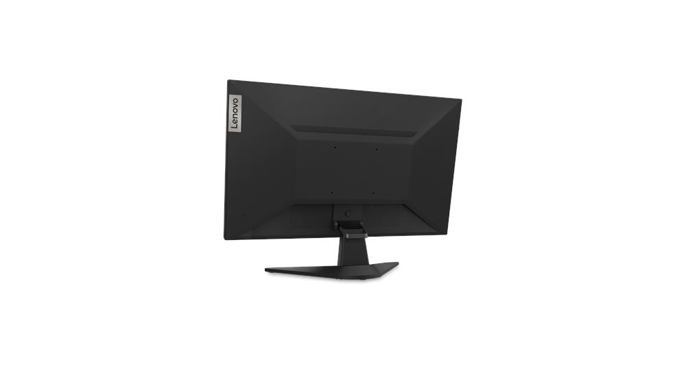 Tył czarnego monitora Lenovo na białym tle.