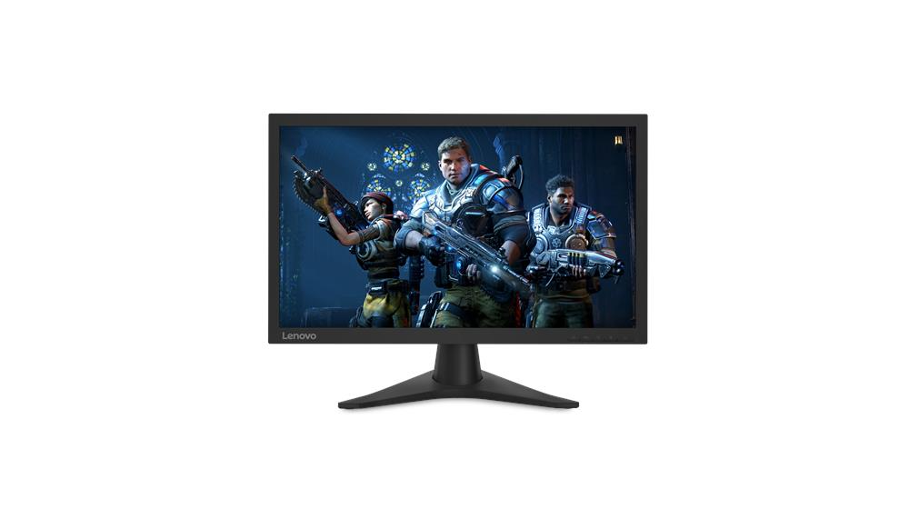 Monitor Lenovo wyświetla trzech opancerzonych bohaterów trzymających broń w grze wideo.
