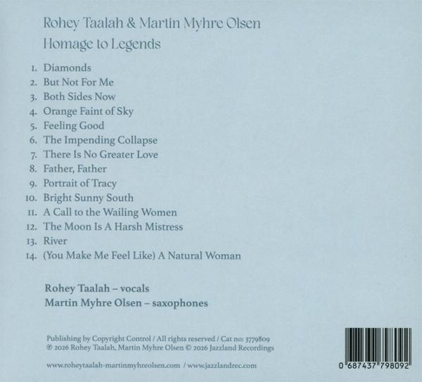 Albumtitel mit Songliste: Rohey Taalah & Martin Myhre Olsen, Homage to Legends, 14 Lieder.