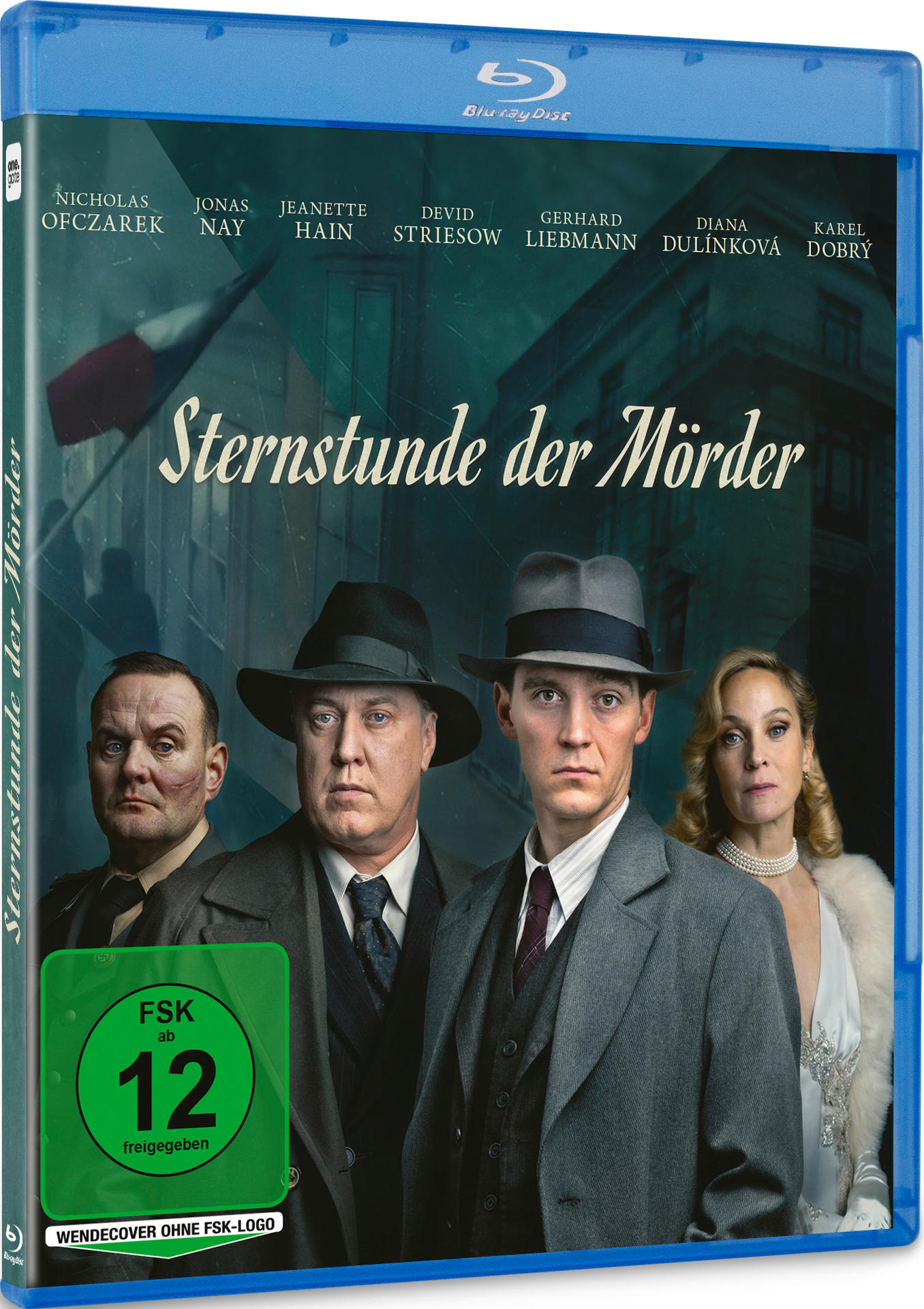 Vier Personen posieren vor einem Gebäude, Filmtitel „Sternstunde der Mörder“.