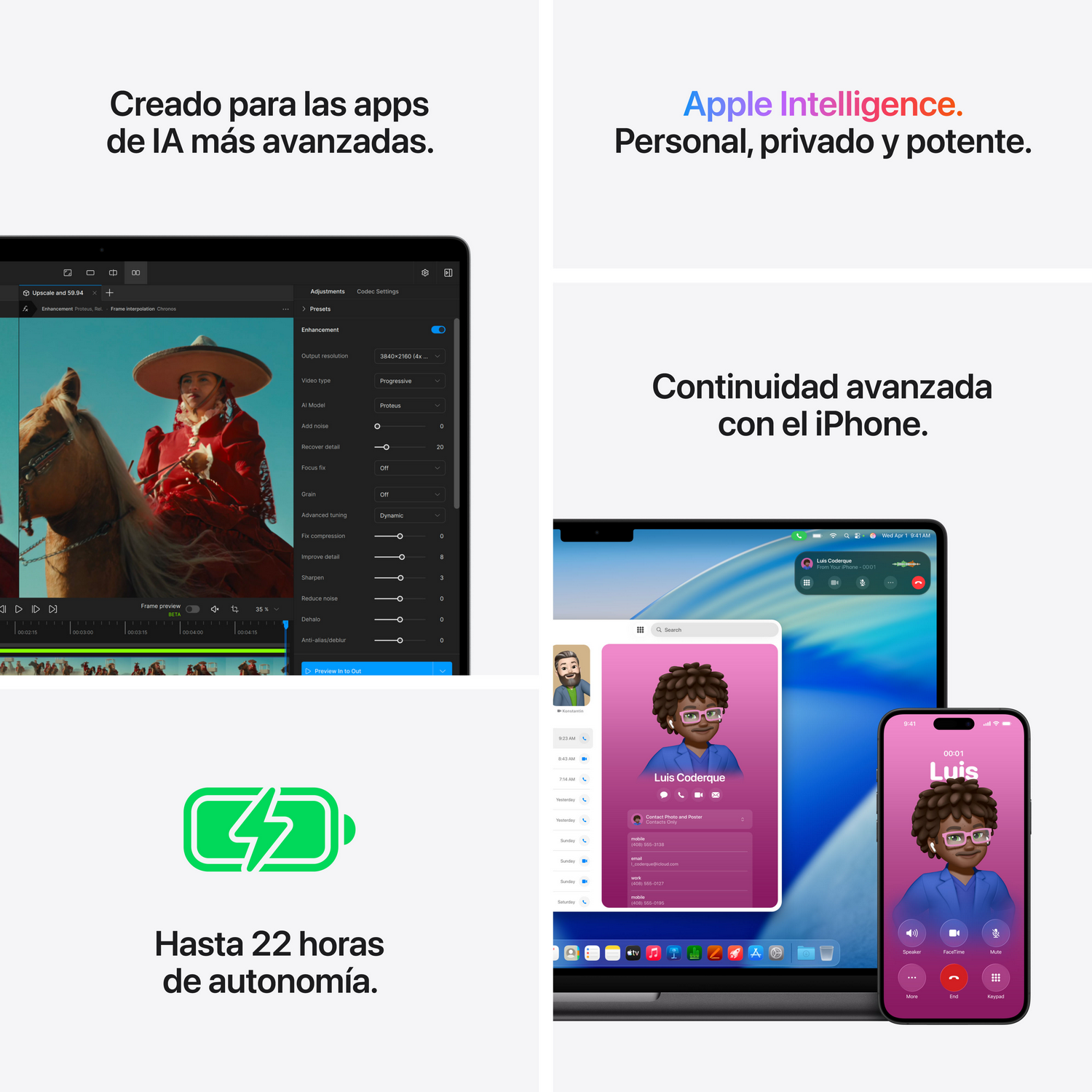 Capturas de apps, llamadas de iPhone y duración de batería.