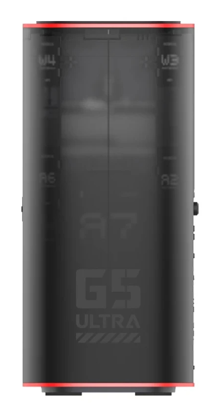 Czarny cylinder z czerwonymi akcentami i napisem G5 ULTRA.