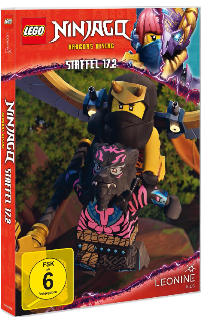 Cover von Ninjago Staffel 17.2: Ein Ninjago-Charakter mit Drachen und FSK-Logo.