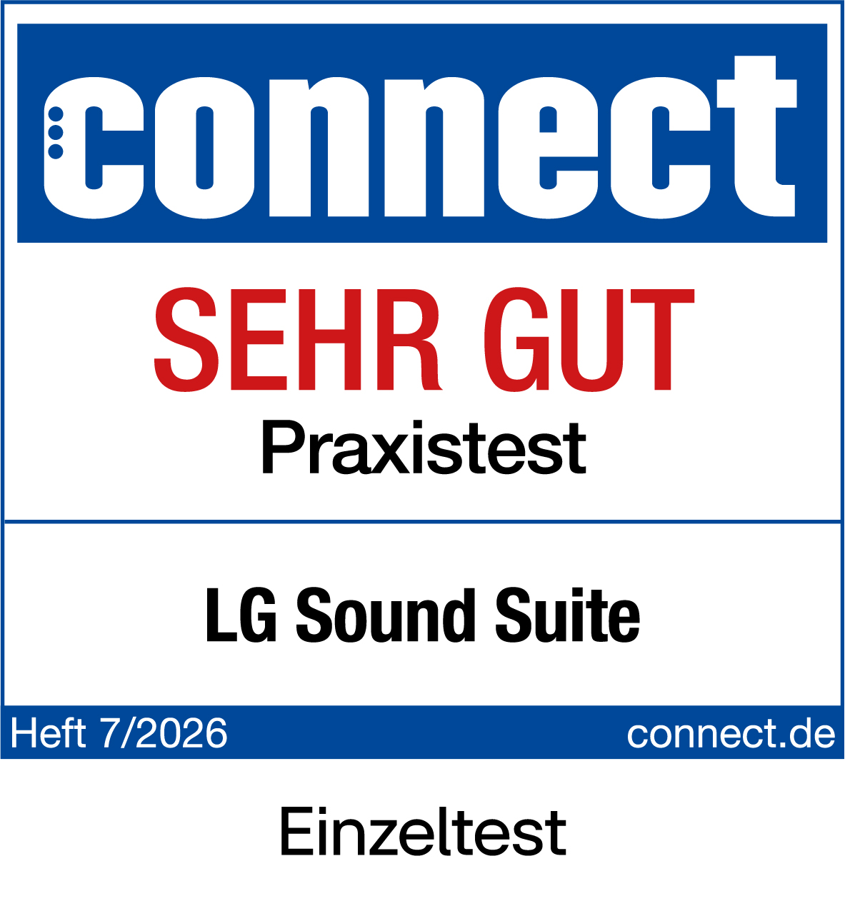 Connect Logo, SEHR GUT, Praxistest, LG Sound Suite, Heft 7/2026, connect.de, Einzeltest.