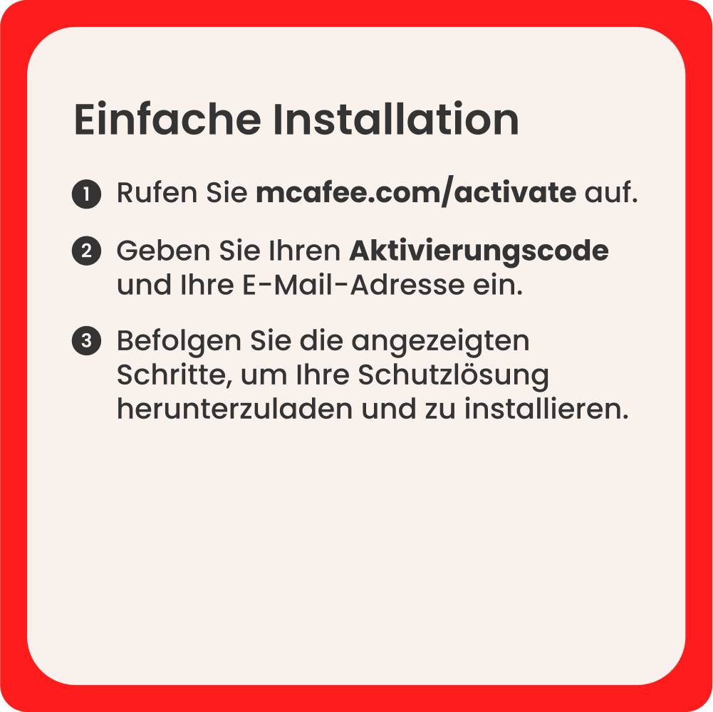 Einfache Installation: mcafee.com/activate aufrufen, Code & E-Mail eingeben, Schritte befolgen.