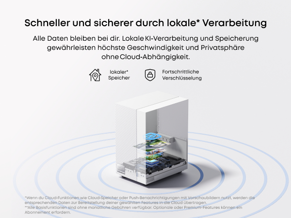 Ein weißes Gerät mit sich öffnender Vorderseite, das lokale Verarbeitung zeigt.