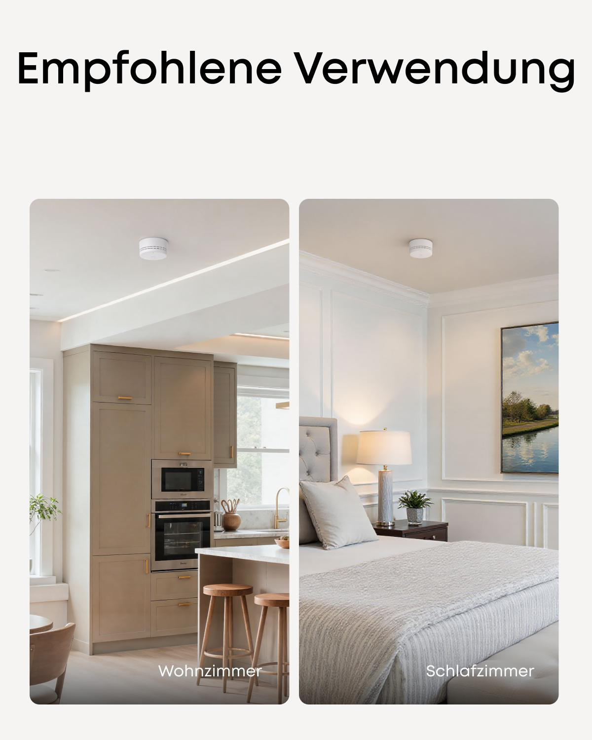 Rauchmelder in Küche und Schlafzimmer.