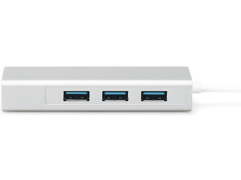 DIGITUS USB Typ-C 3-Port Hub + Gigabit Ethernet LAN-Adapter, Aluminiumgehäuse, USB 3.0, Silber; USB-Hub — Foto 2 von 4