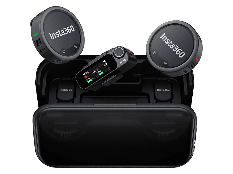 Micrófono - Insta360 Mic Pro (2 TX + 1 RX), 2 Emisores Receptor, Cancelación de ruido controlada por IA, Negro