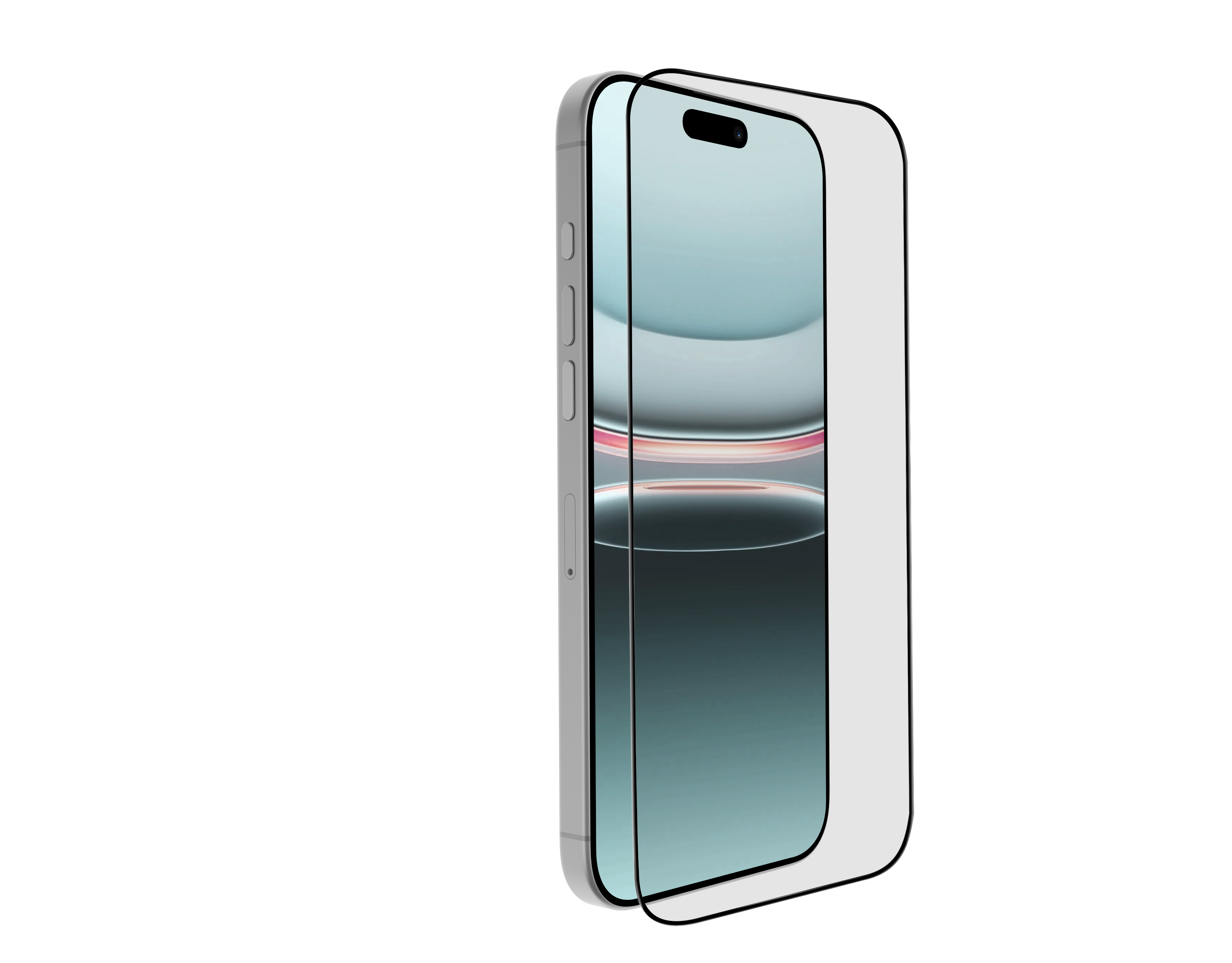Ein silbernes Smartphone mit einem Displayschutz, der darauf angewendet wird.