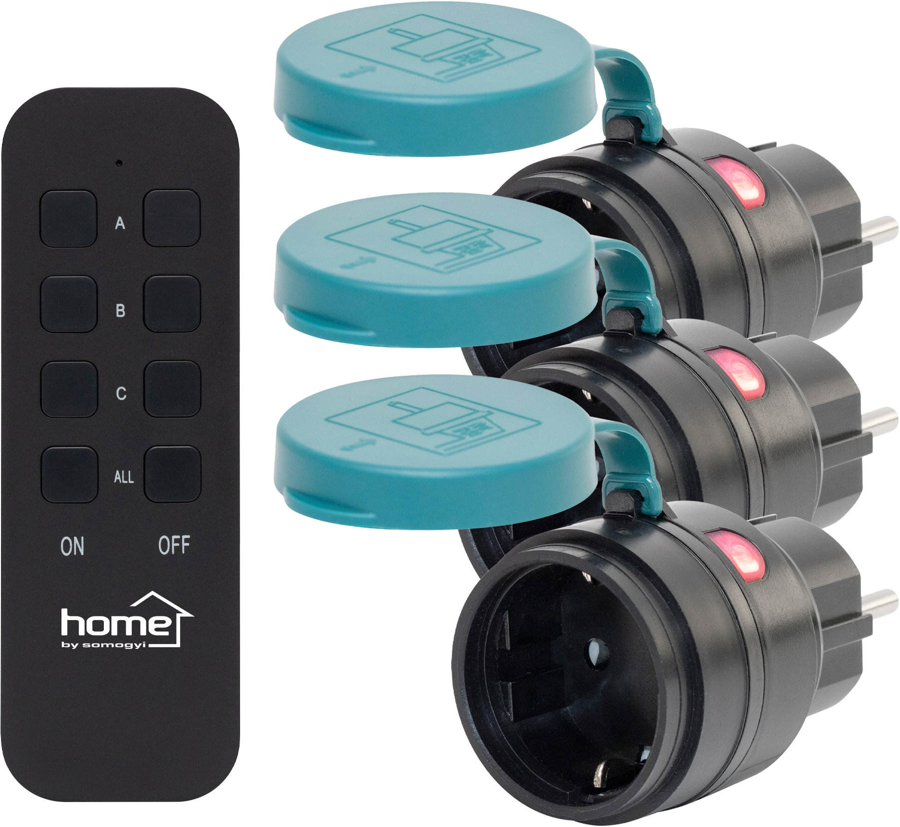 HOME THO2313 távirányítható kültéri hálózati aljzat szett, IP44, 2300W, 3 aljzat, 1 távirányító