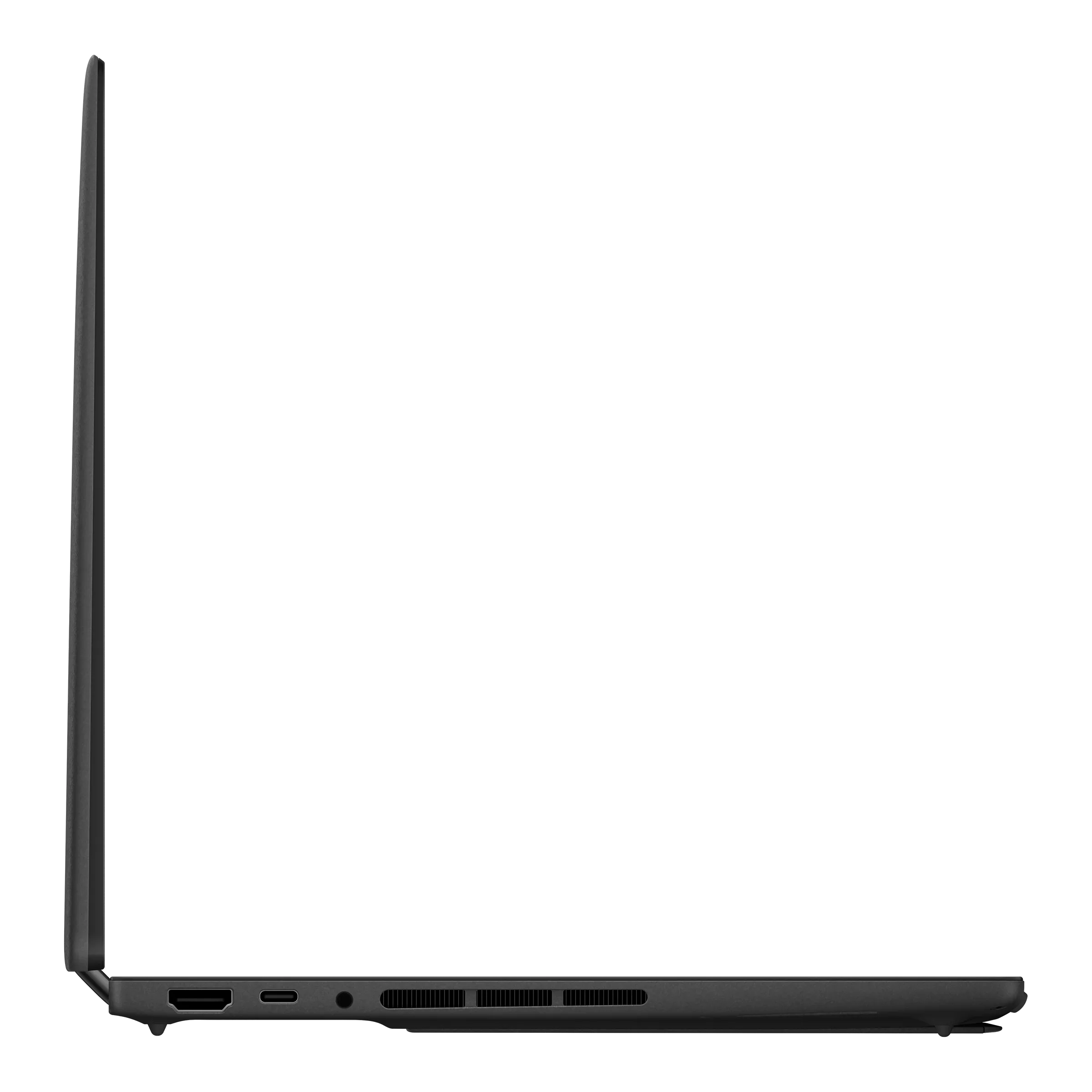 Bok czarnego laptopa z portami HDMI, USB-C i audio.