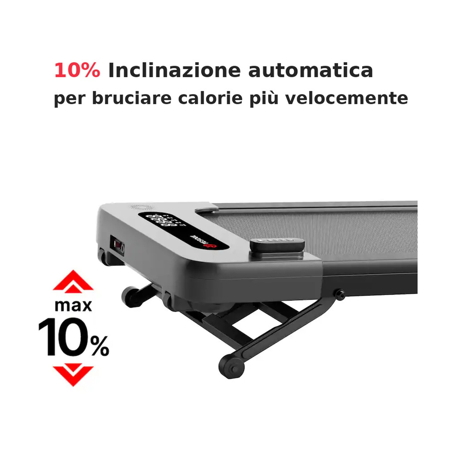 Tapis roulant con inclinazione automatica 10% per bruciare calorie più velocemente.