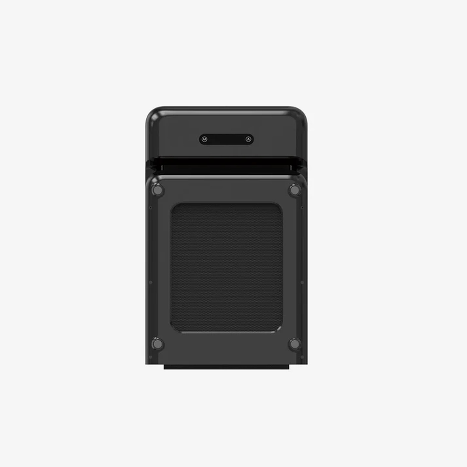 Uno scooter tapis roulant nero si trova su uno sfondo grigio.