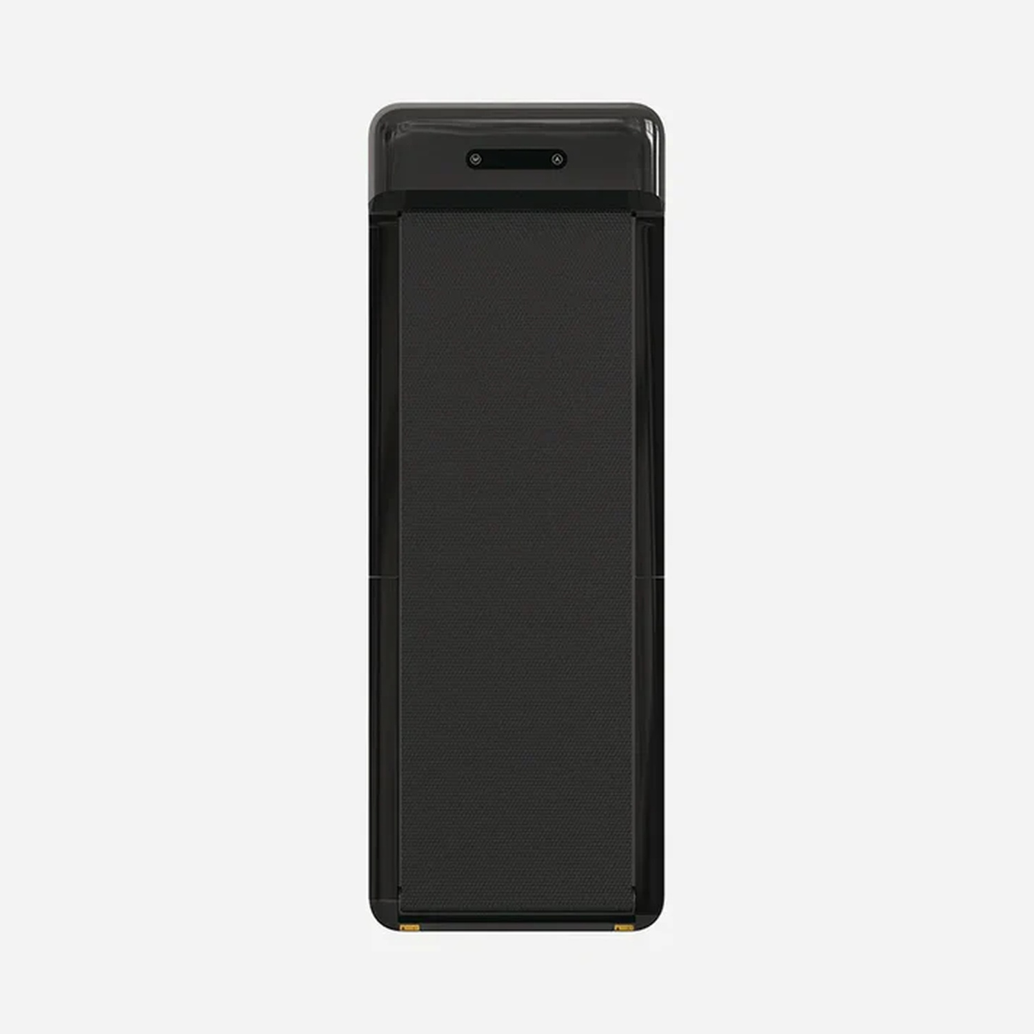 Un tapis roulant nero e compatto con cassa superiore trasparente e display.