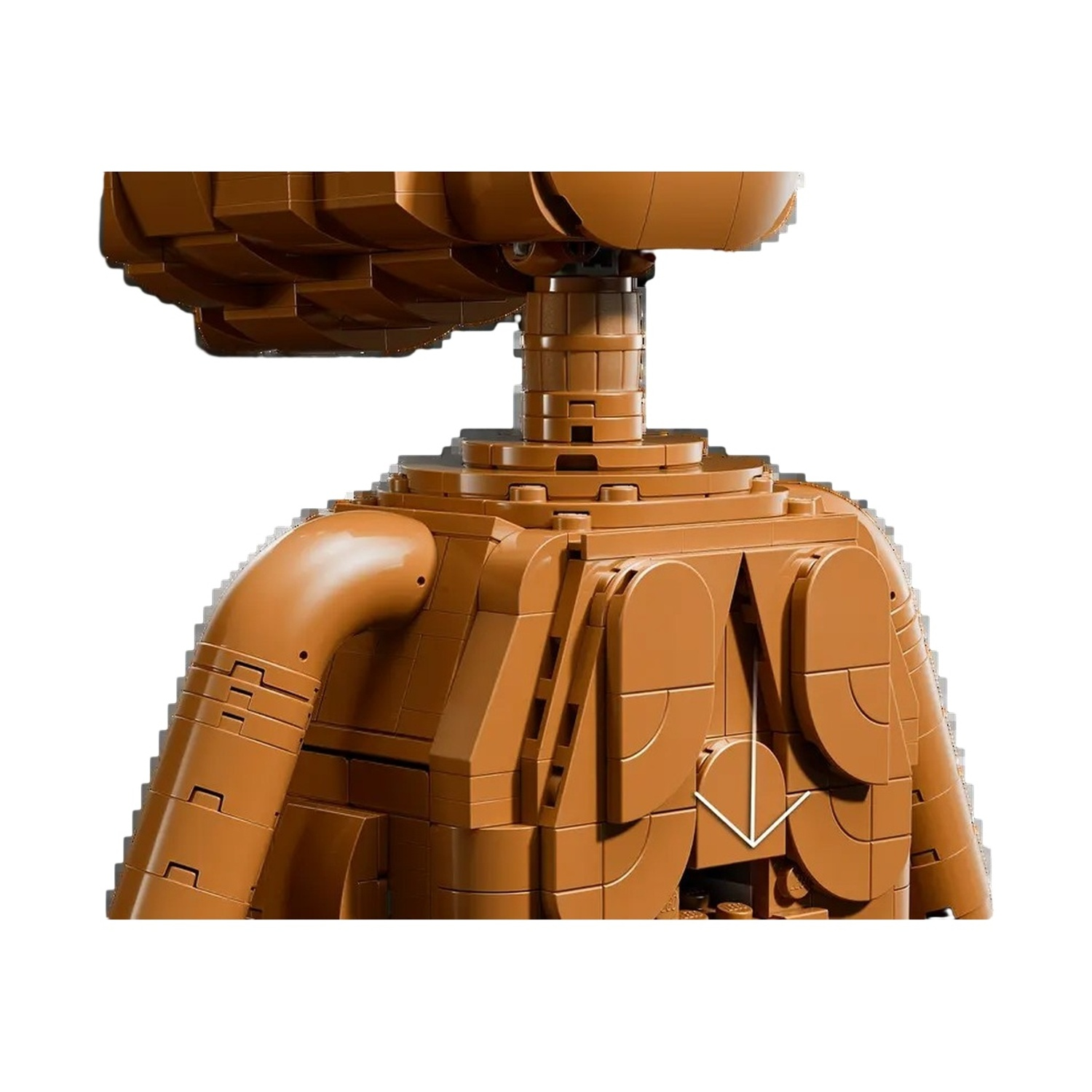 Torso marrone modello Lego con braccia e collo visibili. Sfondo bianco.