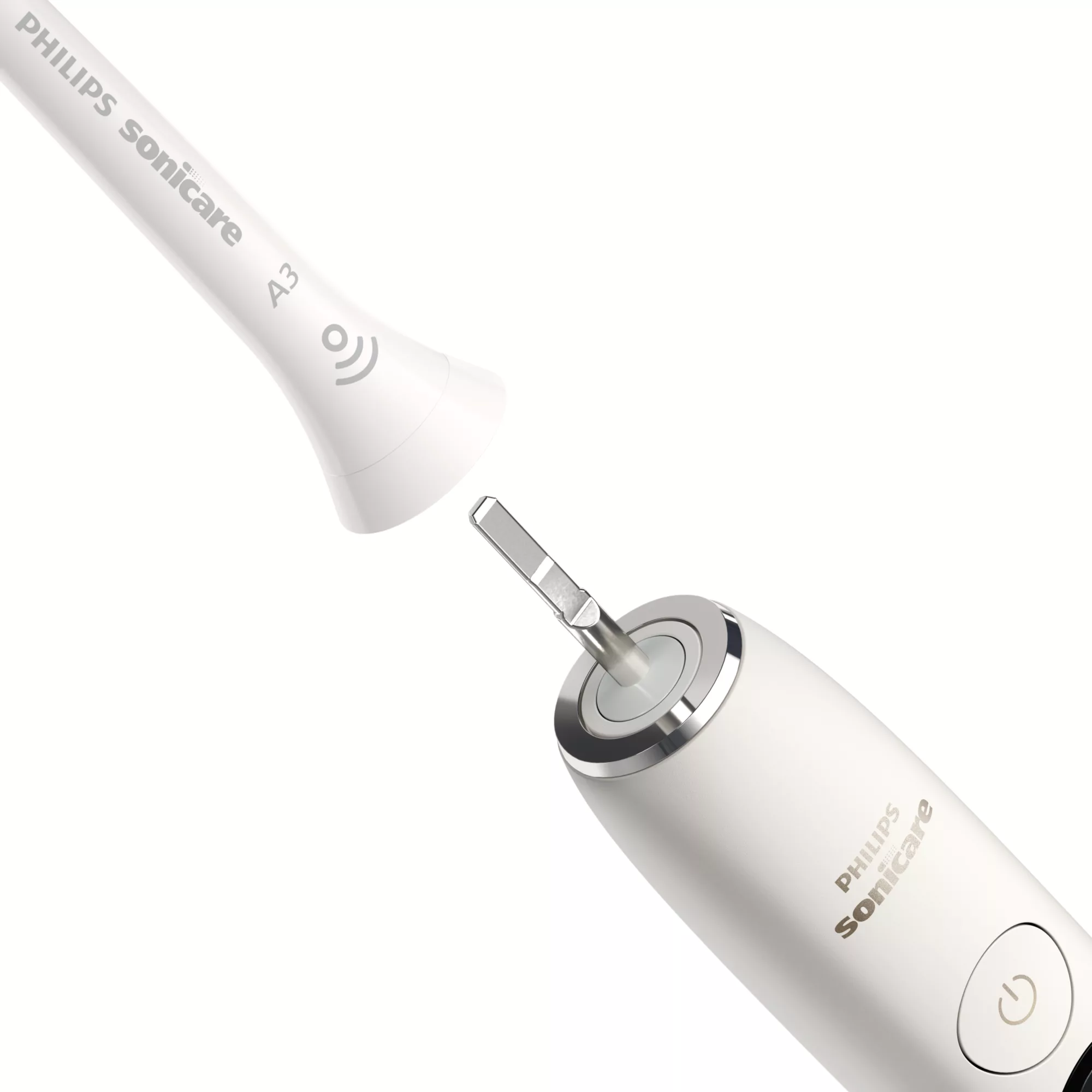 Weiße Philips Sonicare Schallzahnbürste mit abnehmbarem Bürstenkopf.