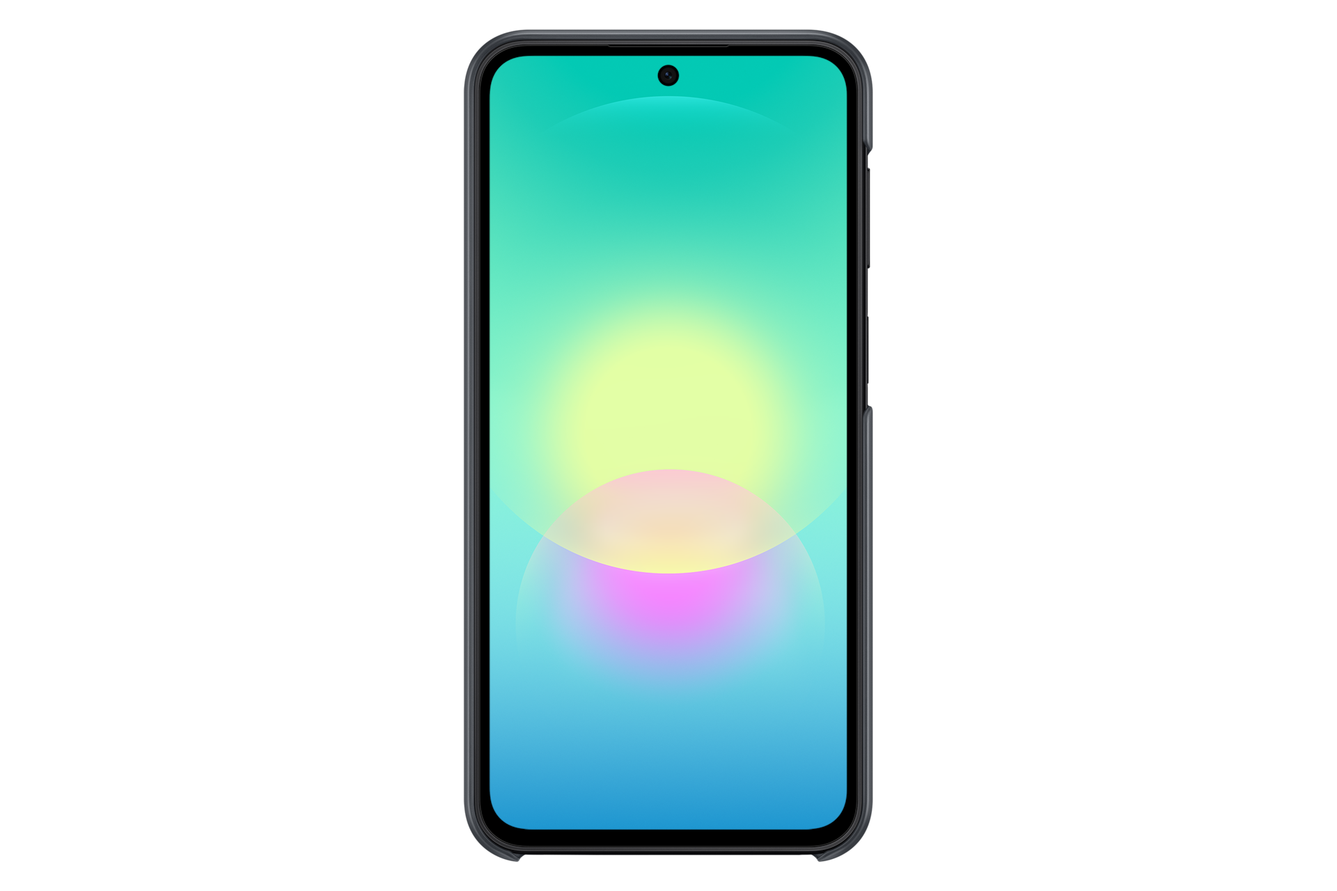 Ein dunkles Smartphone mit einem bunten Hintergrundbild