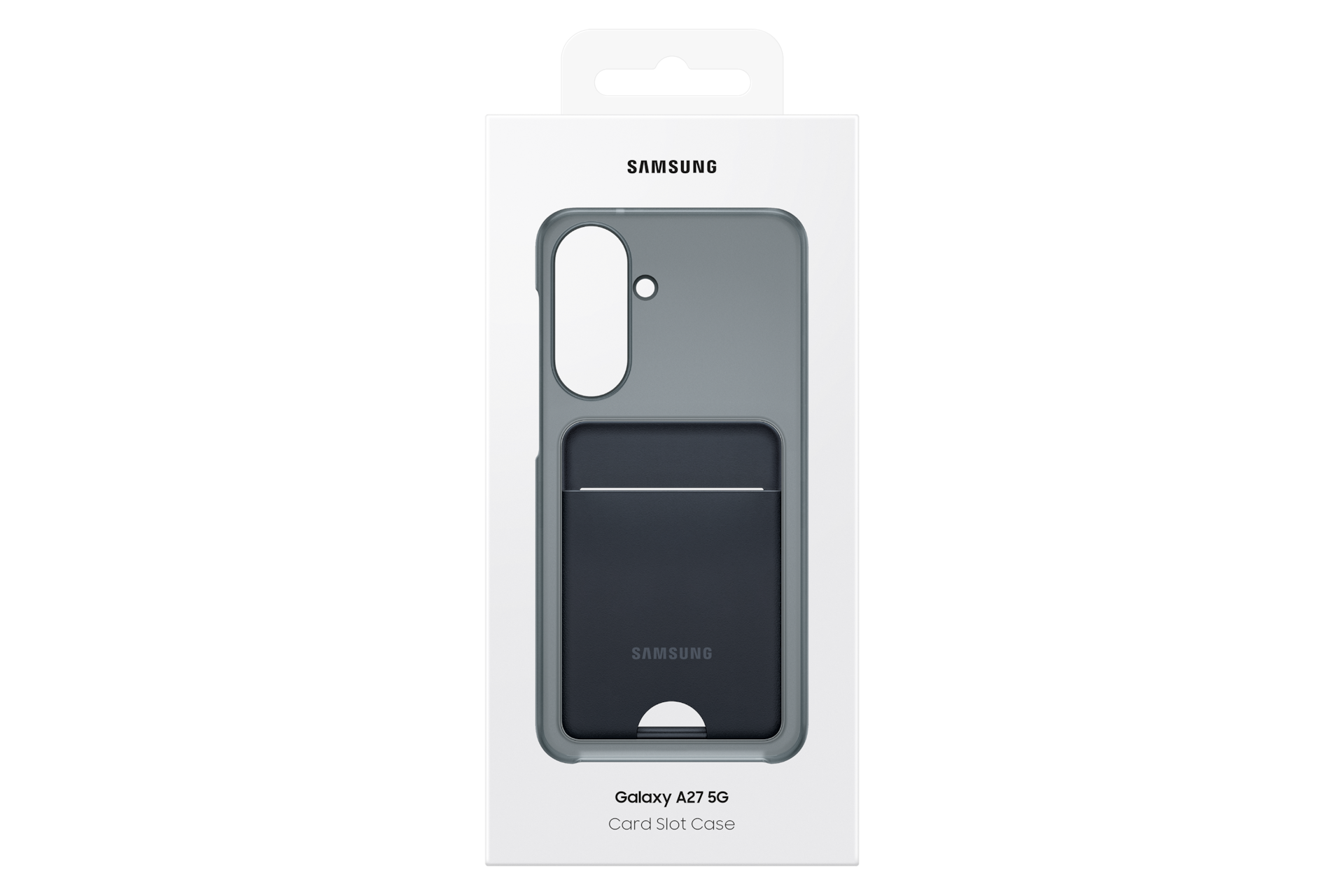 Samsung Galaxy A27 5G Kartenhülle in grau und dunkelgrau im Karton.