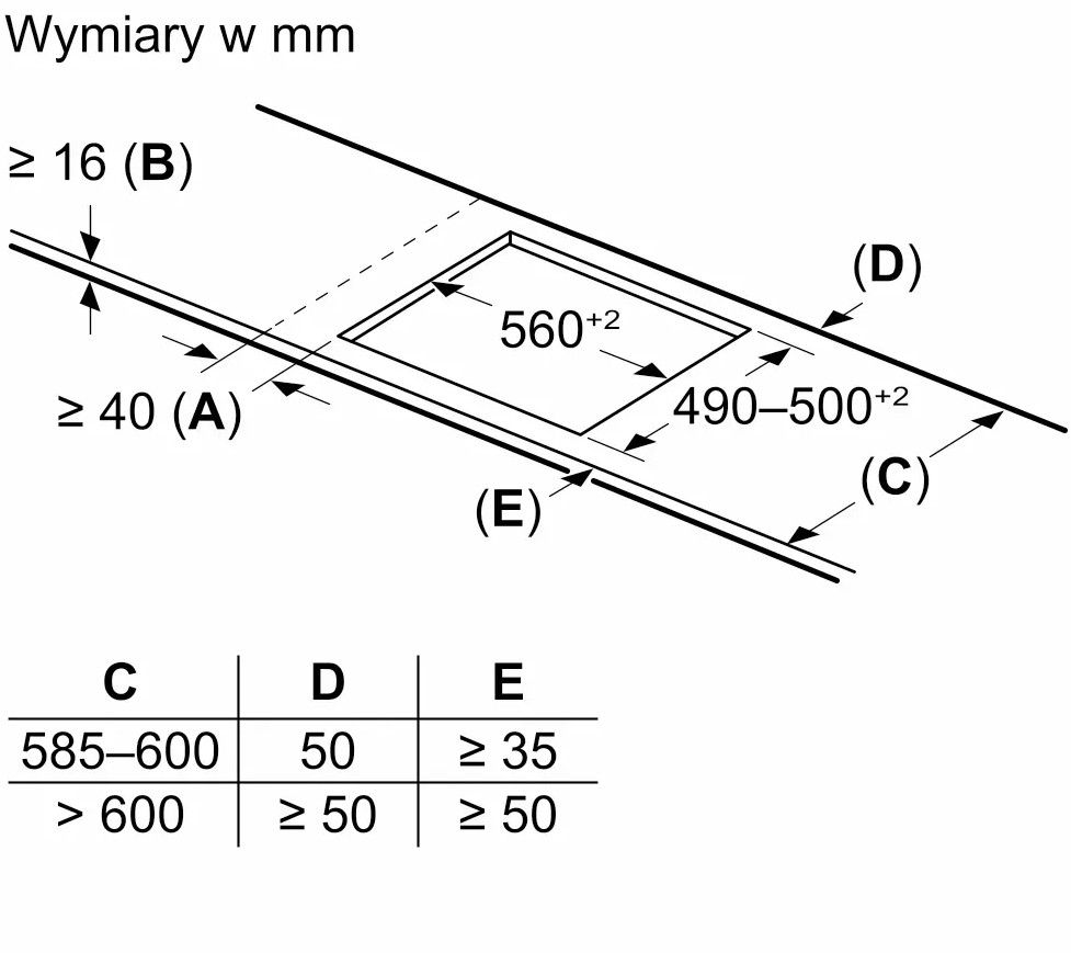 Rysunek techniczny płyty grzejnej z wymiarami w mm i tabelą.