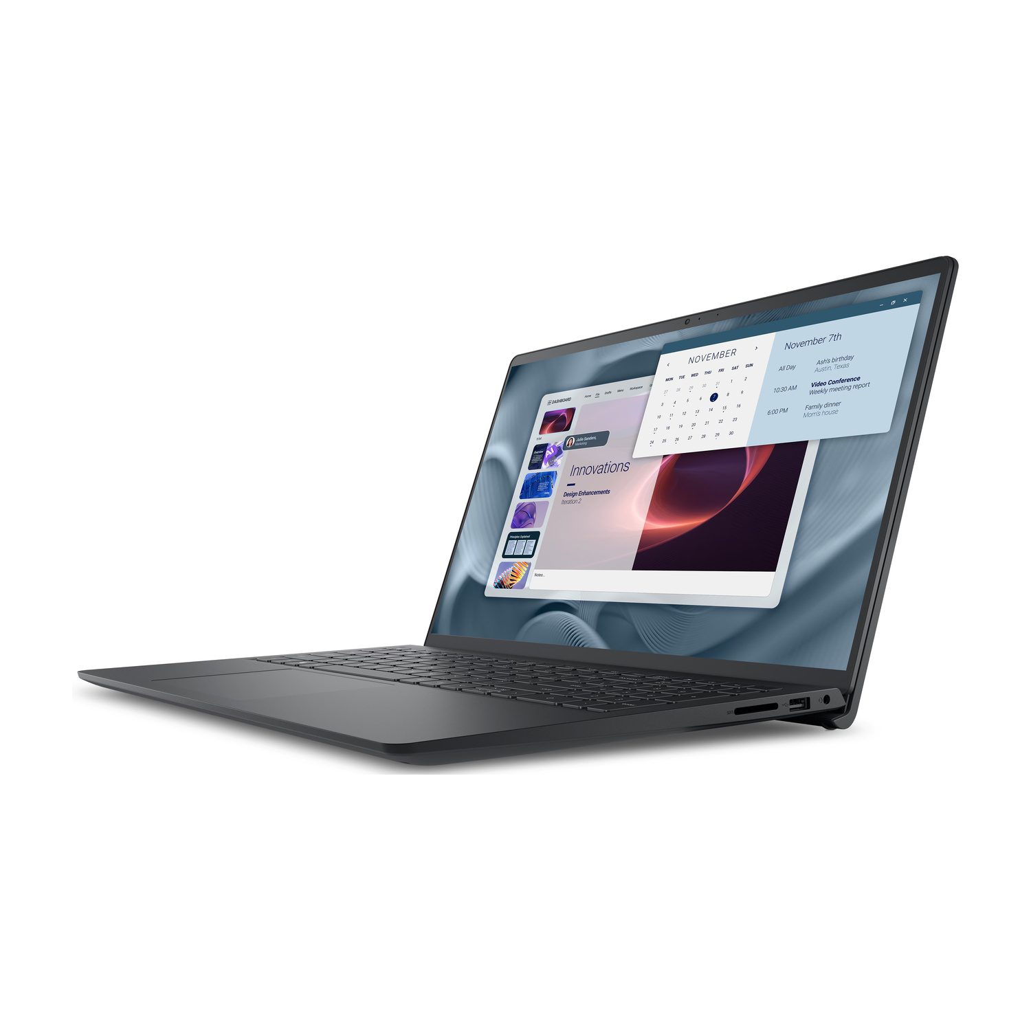 Un laptop scuro mostra un calendario e appunti sul suo schermo.