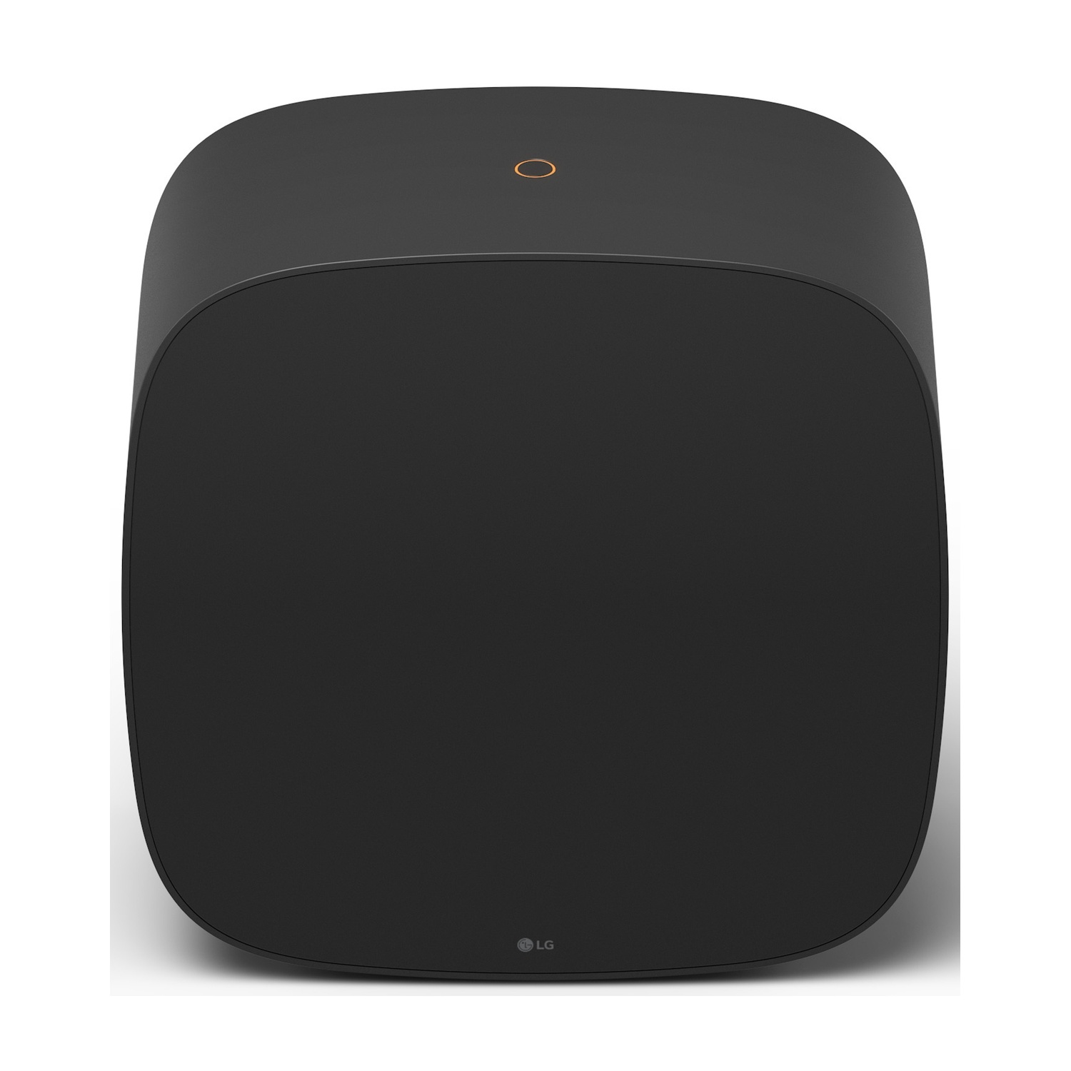 Un cubo nero arrotondato con un cerchio dorato in cima e il logo LG in basso.