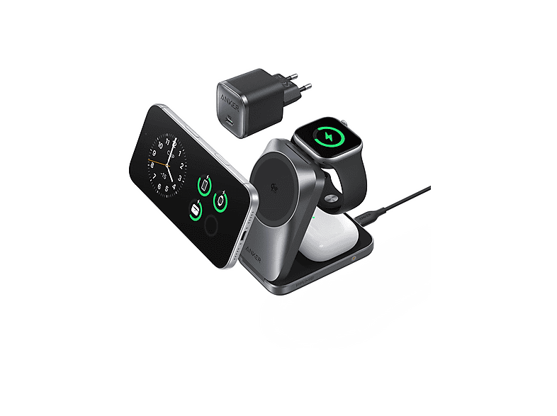 Anker 3in1 Ladestation Prime, MagGo, AirCool, Faltbar, Schwarz; Kabellose Ladestation