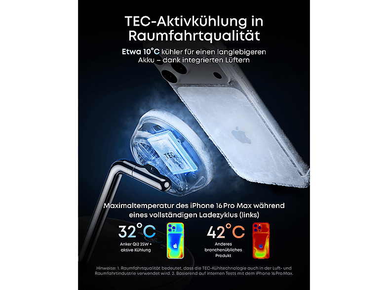 ANKER Prime (3-in-1, MagGo, AirCool, Ständer) Kabellose Ladestation Universal 25 W, Black